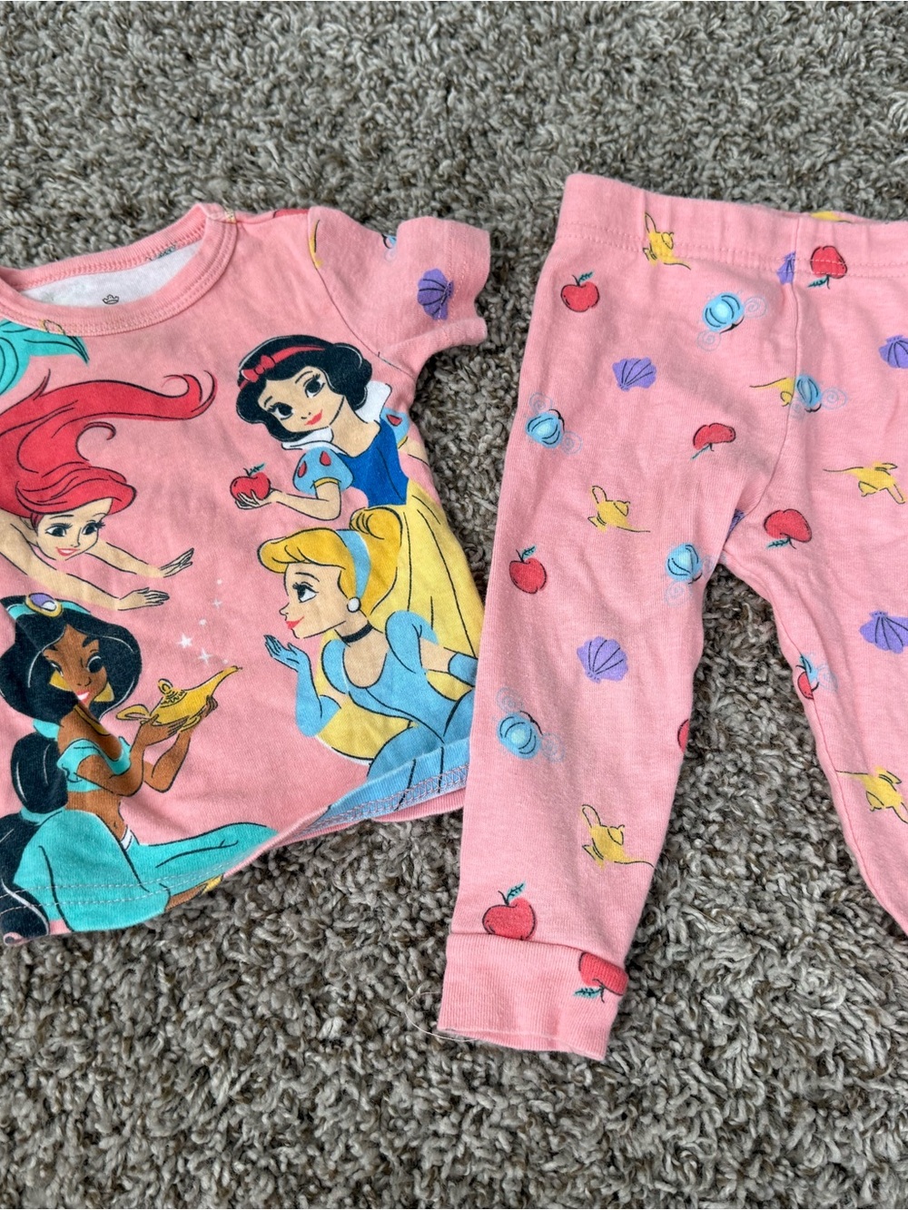 Disney Pink Princess Pajama Set with Classic Character Print
